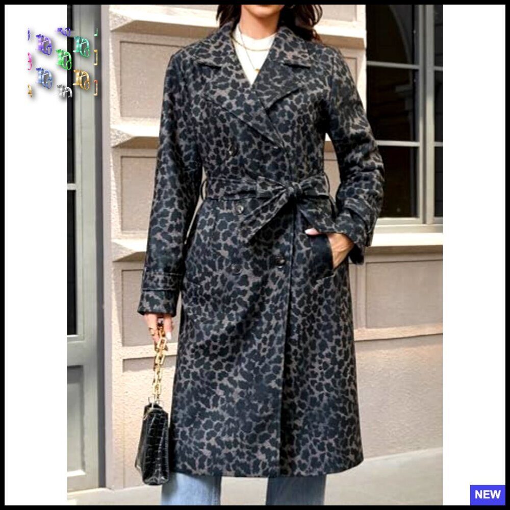 Double-Breasted Belted Overcoat Elegant Classic Wool-Like Pea Coat Fall Winter - Picture 2 of 7